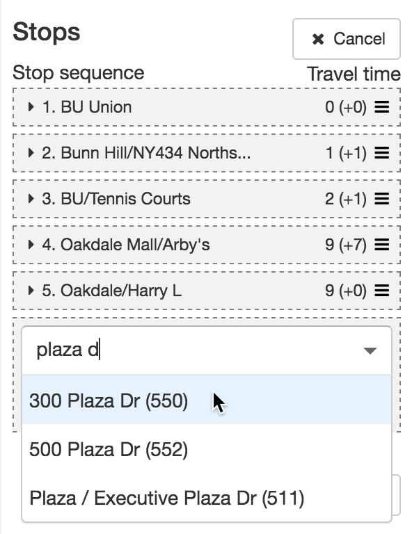 add stop from dropdown